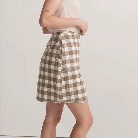Madewell Green White Gingham Quilted Button Front Wrap Mini Skirt Size 12 - Picture 4 of 13